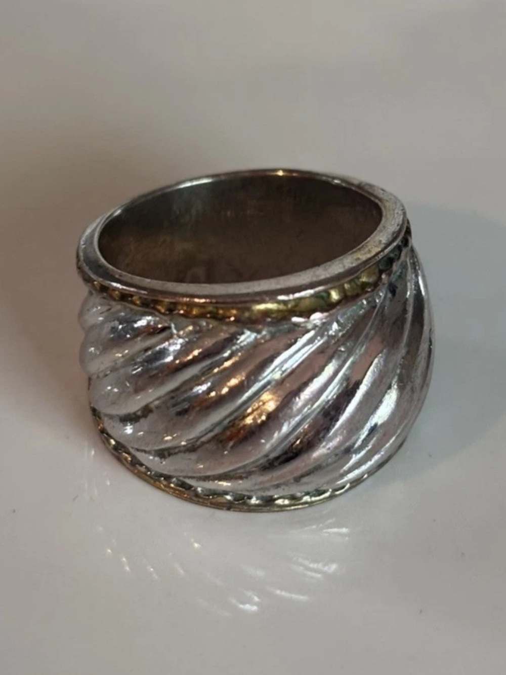 Vintage Sterling Silver 925  Modernist Ribbed Wide Band Ring 5.5